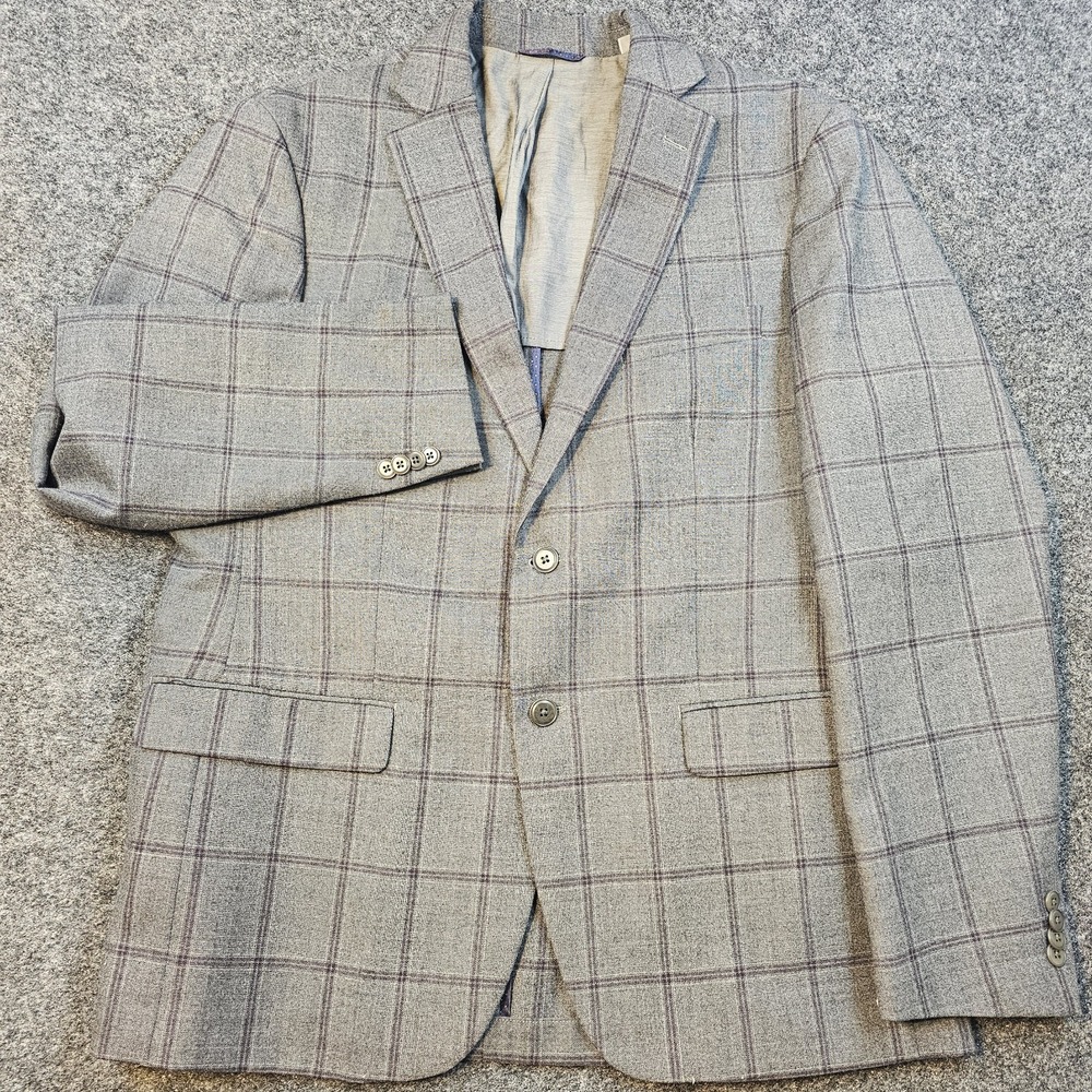 Michael Kors 42R Gray Windowpane Wool Blend Sport Coat Blazer Mens 42 Regular